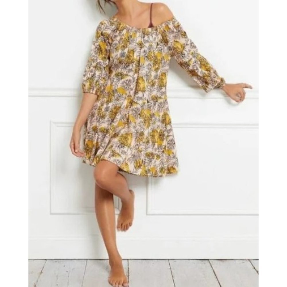 DAILY Practice Anthropologie Womens Mollie Tunic Floral Dress Size 1X Yellow NEW